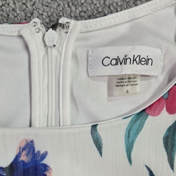 Calvin Klein White Floral Chiffon Belted Midi Dress Romantic Wedding Guest - Picture 7 of 8